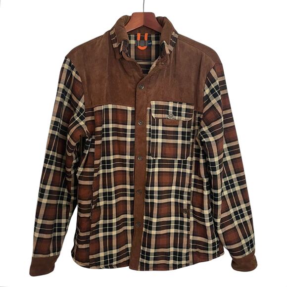 Brown Black Twill & Corduroy Sherpa Lined Shacket Men MED Chore Barn Farm Casual - Picture 1 of 11
